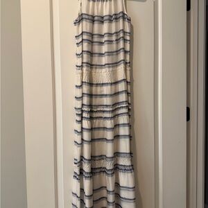 Theory White Maxi Dress with Blue Stripes